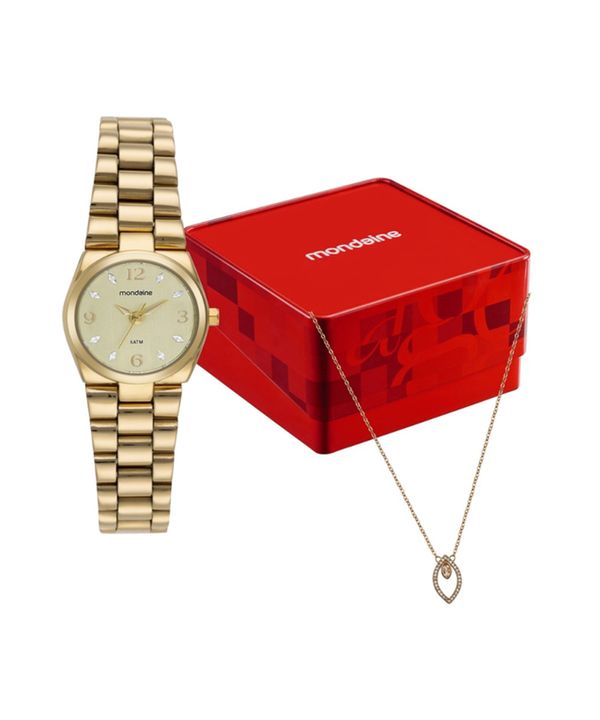 kit relógio feminino mondaine analógico 32871lpmkde1k1 dourado UNICO