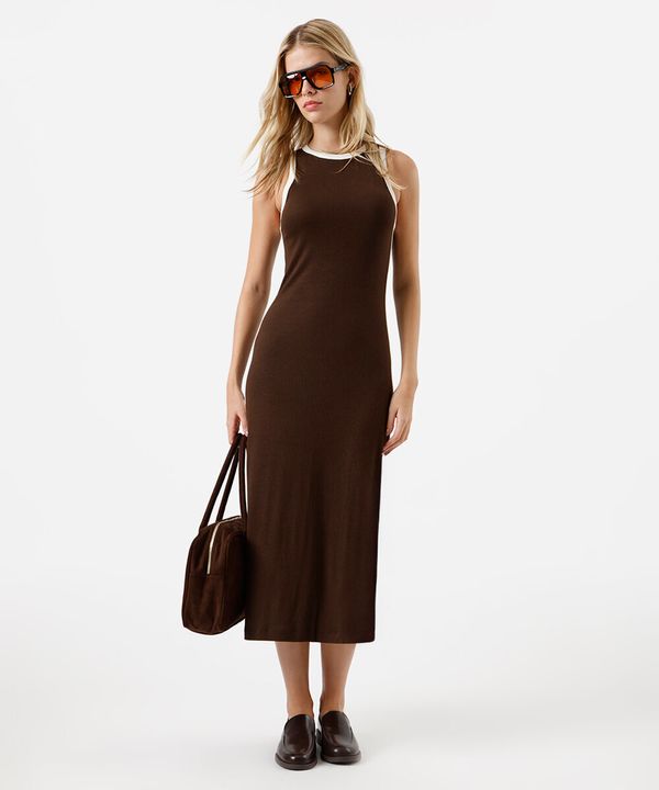 vestido midi feminino de viscose canelado marrom M