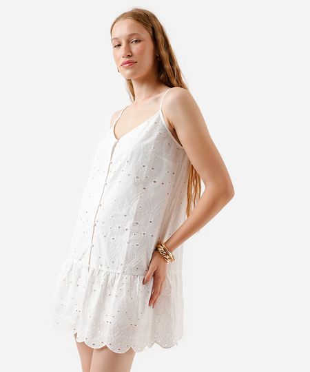 vestido curto feminino de laise com botão arabesco off white GG vestido curto feminino de laise com botão arabesco off white GG