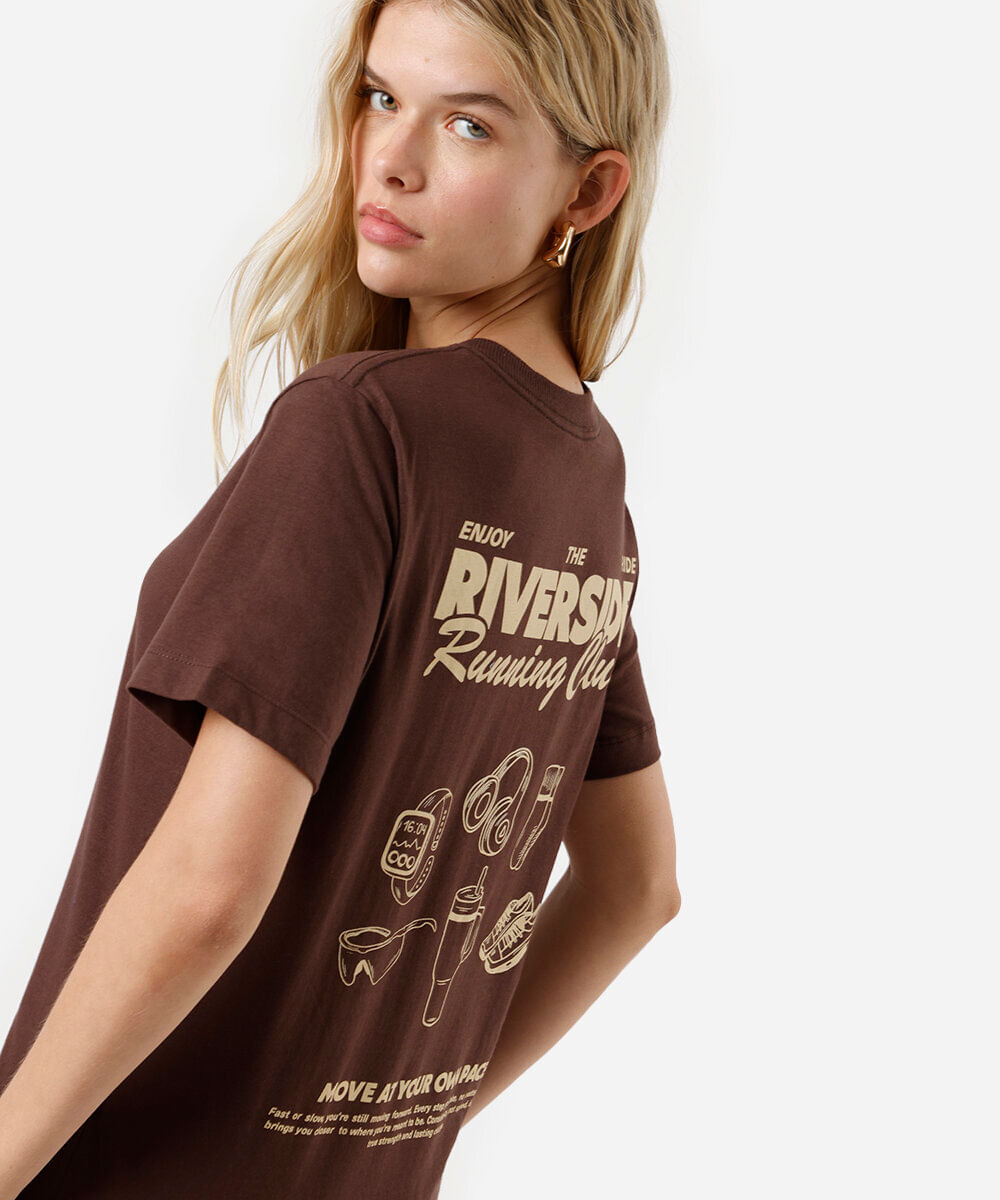 camiseta feminina de algodão manga curta marrom