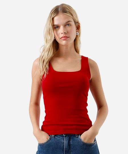 regata básica feminina de algodão decote quadrado vermelha P regata básica feminina de algodão decote quadrado vermelha P