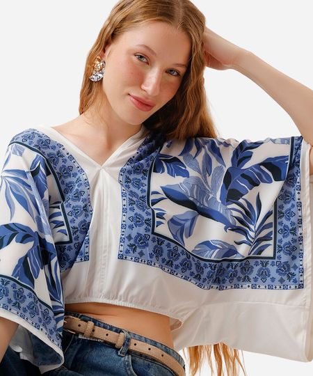 bata feminina com viscose folhagens colorida G