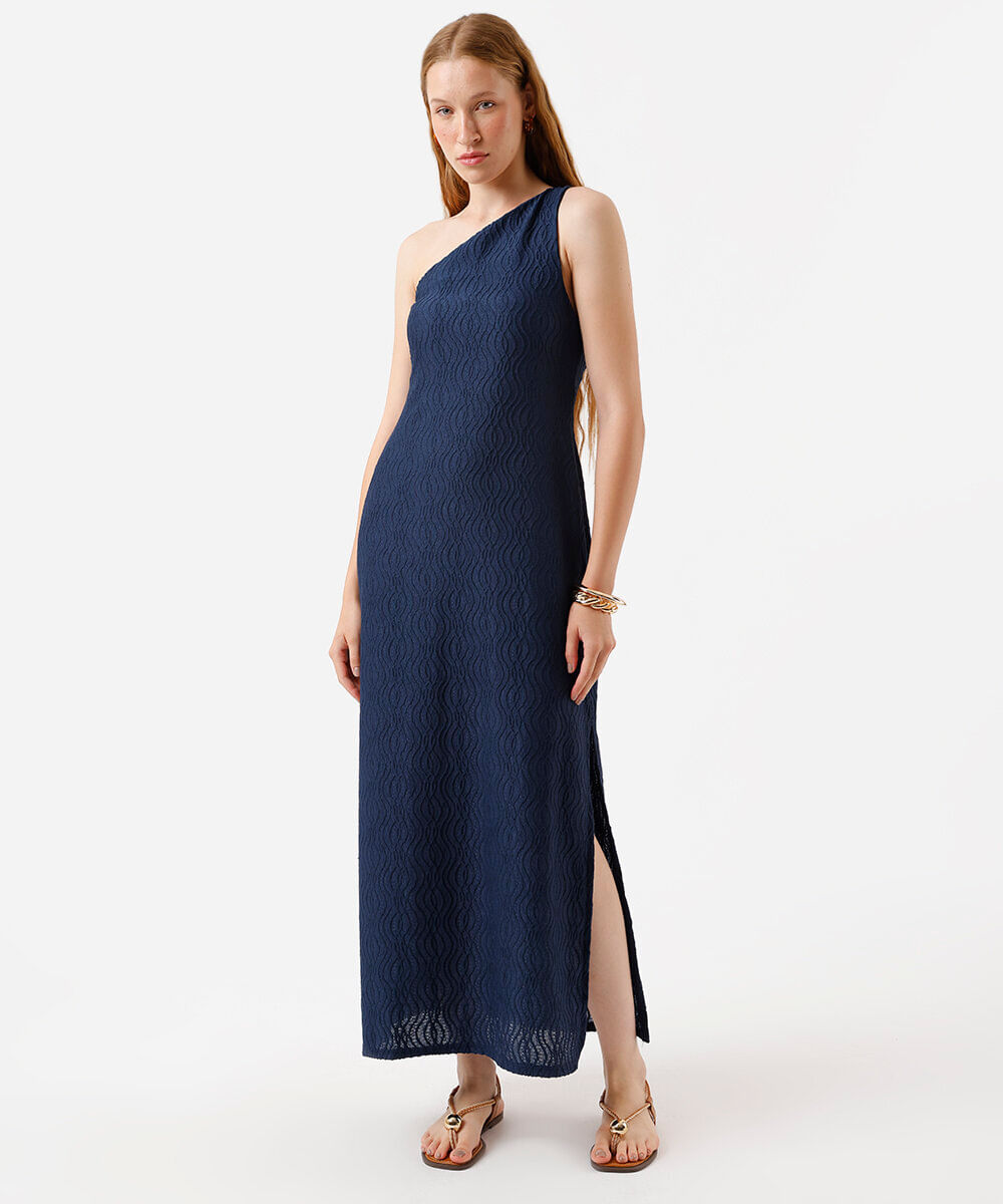vestido longo feminino de laise ombro único azul