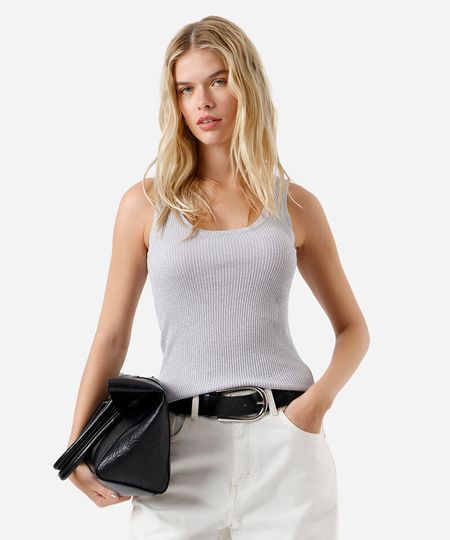 regata feminina de tricot com lurex lilás PP