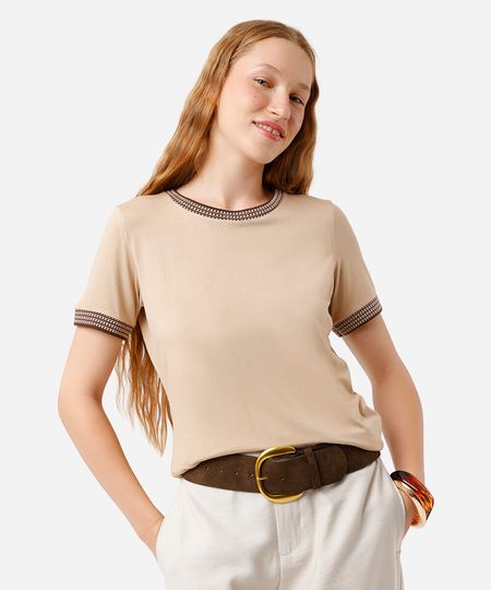 blusa feminina de viscose manga curta bege GG