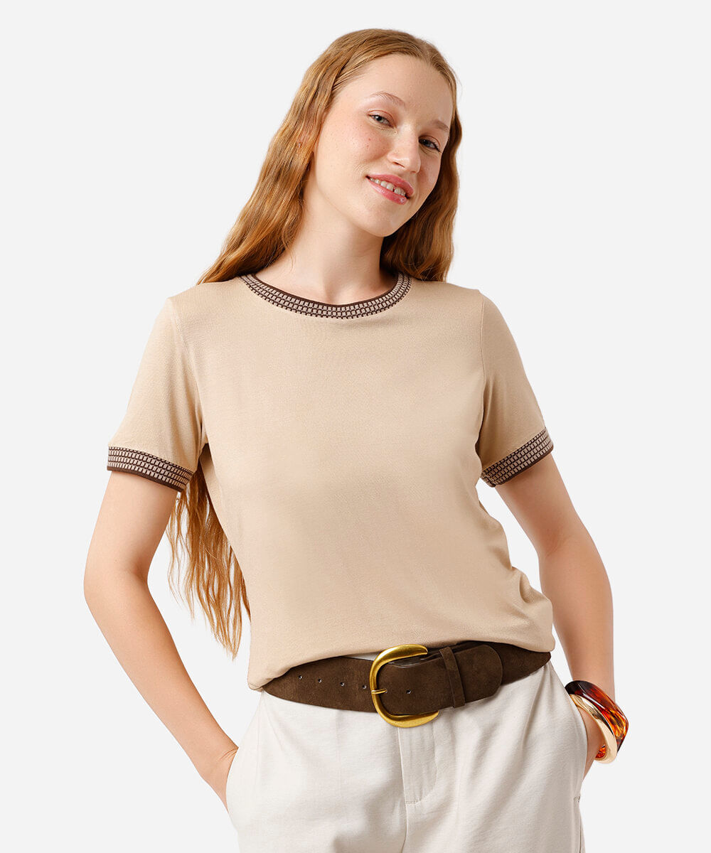 blusa feminina de viscose manga curta bege