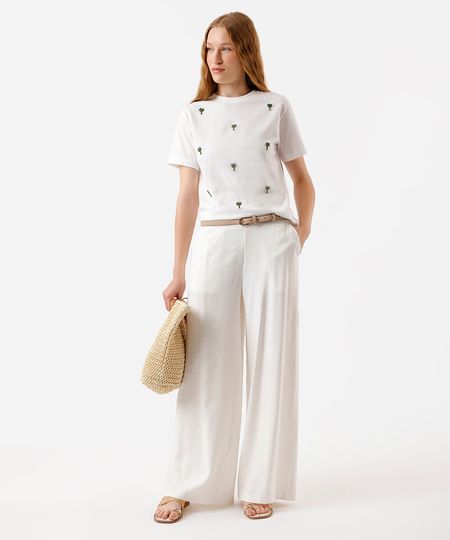 calça pantalona feminina com viscose cós elástico off white 36 calça pantalona feminina com viscose cós elástico off white 36