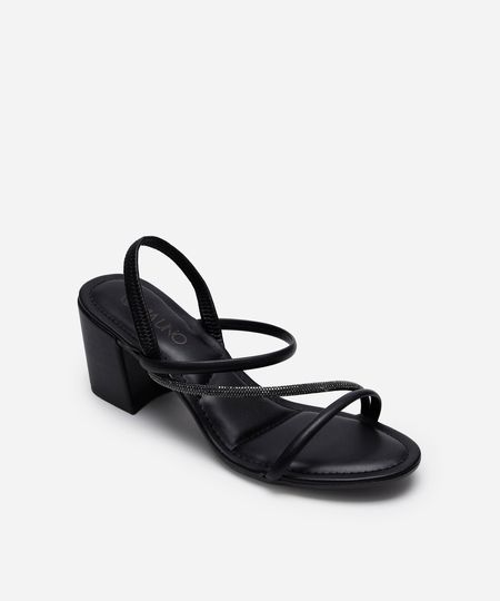 sandália tiras finas salto grosso com brilhos via uno preta 34