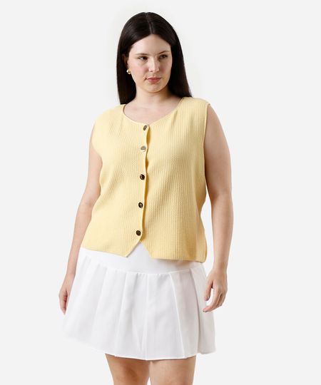 colete feminino de tricot plus size amarelo GG1 colete feminino de tricot plus size amarelo GG1