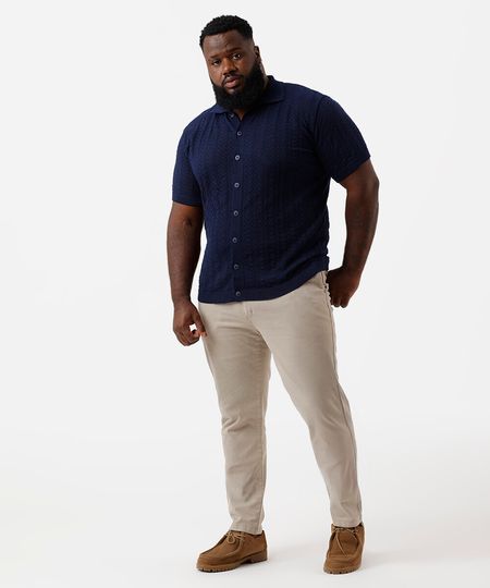 calça chino slim masculina de sarja plus size bege 50 calça chino slim masculina de sarja plus size bege 50