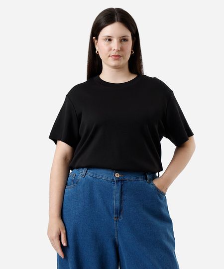 camiseta feminina de algodão peruano interlock plus size preta GG1