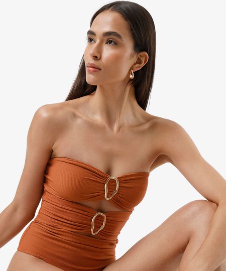 maiô alça fina feminino decote coração com argolas orgânicas marrom G