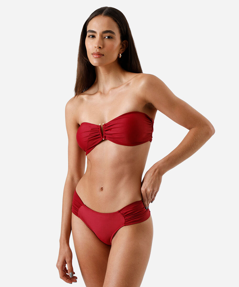 biquíni calcinha tanga feminino franzido vinho