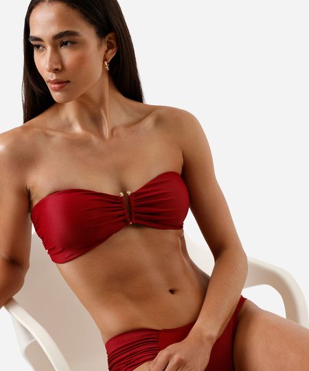 biquíni top feminino sem alça franzido vinho P