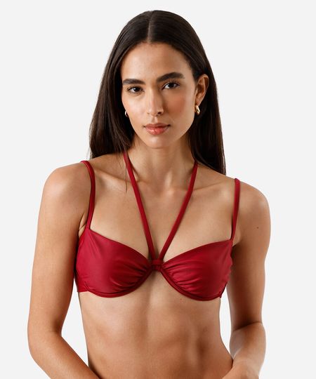 biquíni top meia taça feminino franzido vinho M biquíni top meia taça feminino franzido vinho M