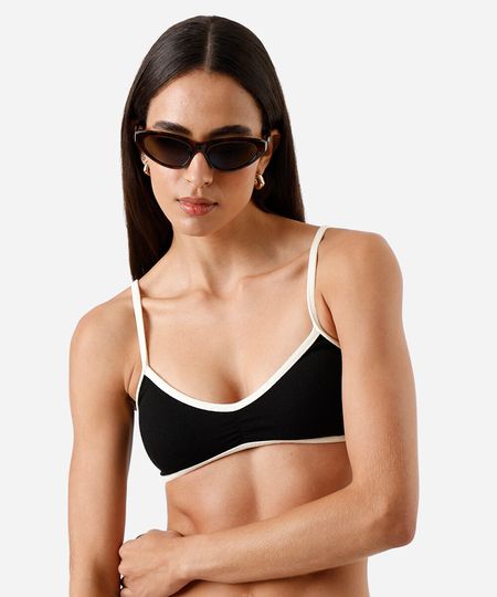 biquíni top triângulo feminino bicolor preto GG biquíni top triângulo feminino bicolor preto GG