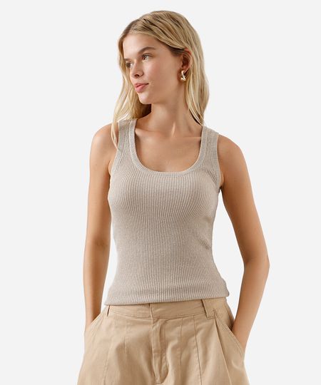 regata feminina de tricot com lurex bege M regata feminina de tricot com lurex bege M
