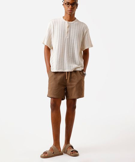 bermuda reta masculina de sarja com elástico marrom P