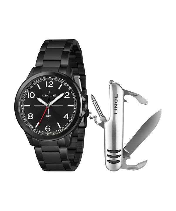 kit relógio masculino lince analógico mrnm054l46 kaeip2px preto UNICO