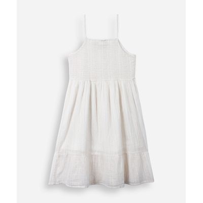vestido curto juvenil de algodão texturizado com lurex off white