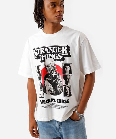 camiseta box fit masculina de algodão stranger things off white M camiseta box fit masculina de algodão stranger things off white M