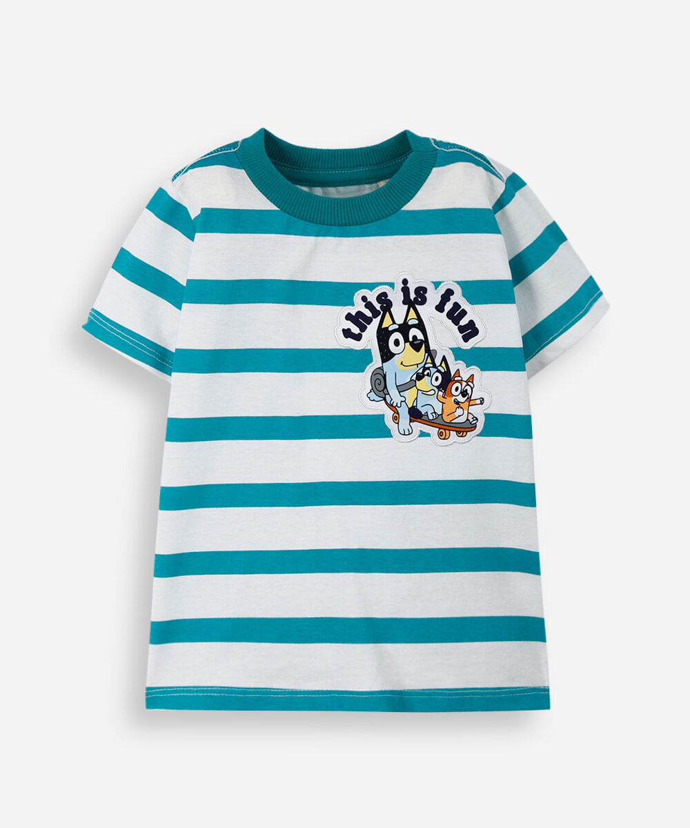 camiseta infantil de algodão listrada bluey verde