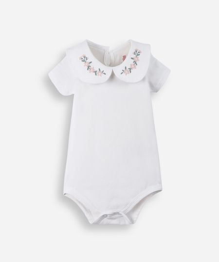 body infantil de algodão com gola boneca off white 9-12 body infantil de algodão com gola boneca off white 9-12