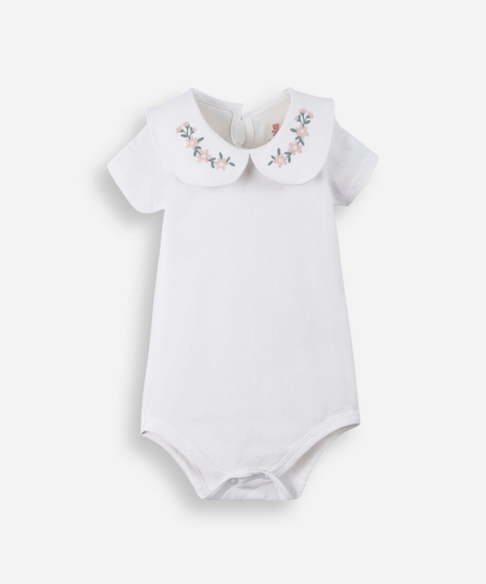 body infantil de algodão com gola boneca off white
