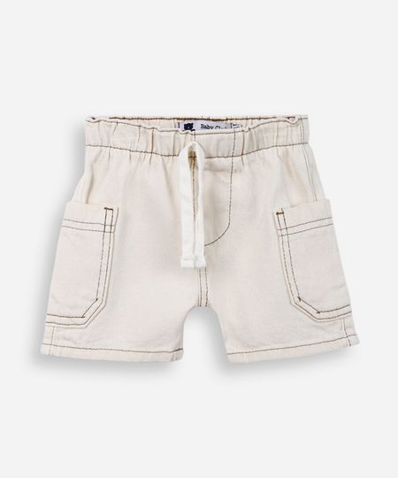 bermuda infantil de algodão cargo off white 6-9