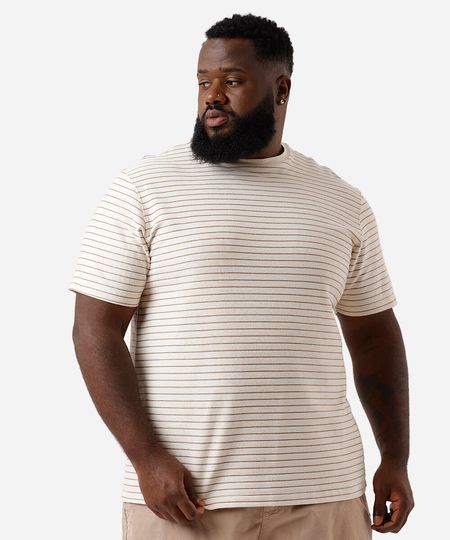 camiseta masculina comfort listrada plus size bege GG3 camiseta masculina comfort listrada plus size bege GG3