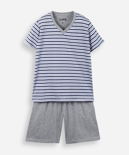 pijama infantil de algodão listrado cinza 10 pijama infantil de algodão listrado cinza 10