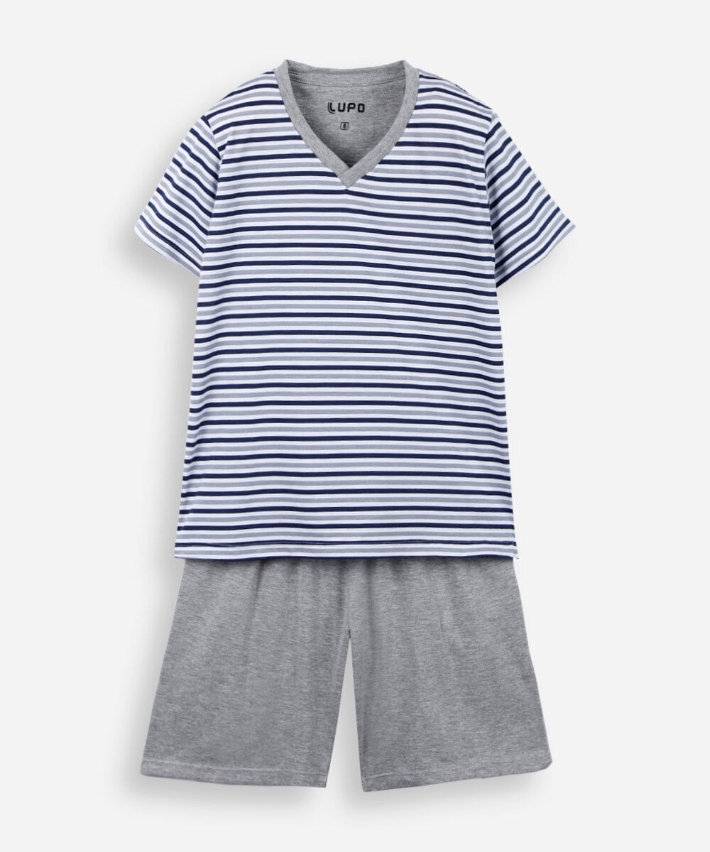 pijama infantil de algodão listrado cinza