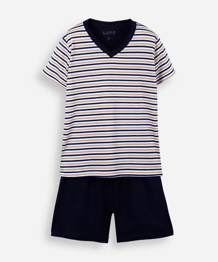 pijama infantil de algodão listrado azul 2