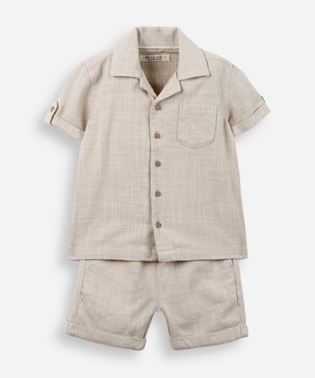 conjunto de algodão infantil curto texturizado bege 4