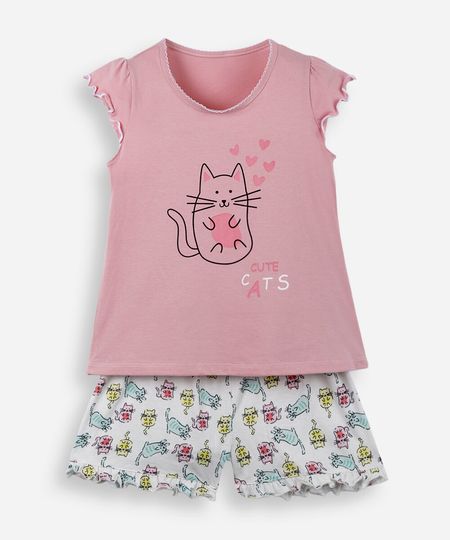 pijama infantil de algodão com estampa de gatos lupo rosa 6