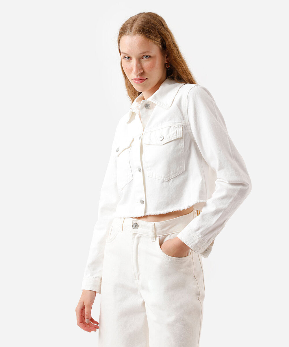 jaqueta cropped feminina de sarja off white