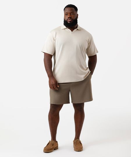 bermuda de alfaiataria masculina cós elástico texturizada plus size verde 54