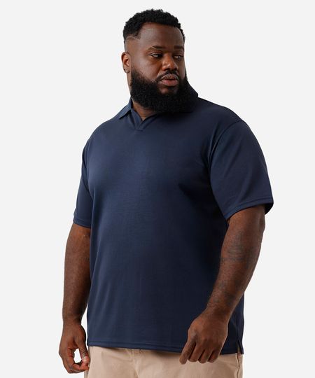polo masculina com viscose gola v plus size azul GG1