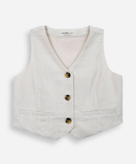 colete infantil de viscolinho com botões bege 12 colete infantil de viscolinho com botões bege 12