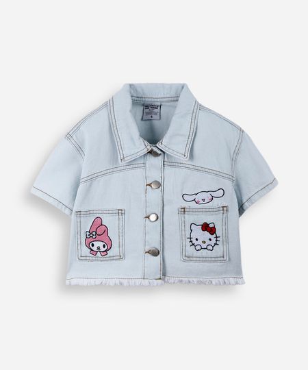camisa infantil jeans bordado hello kitty azul 6