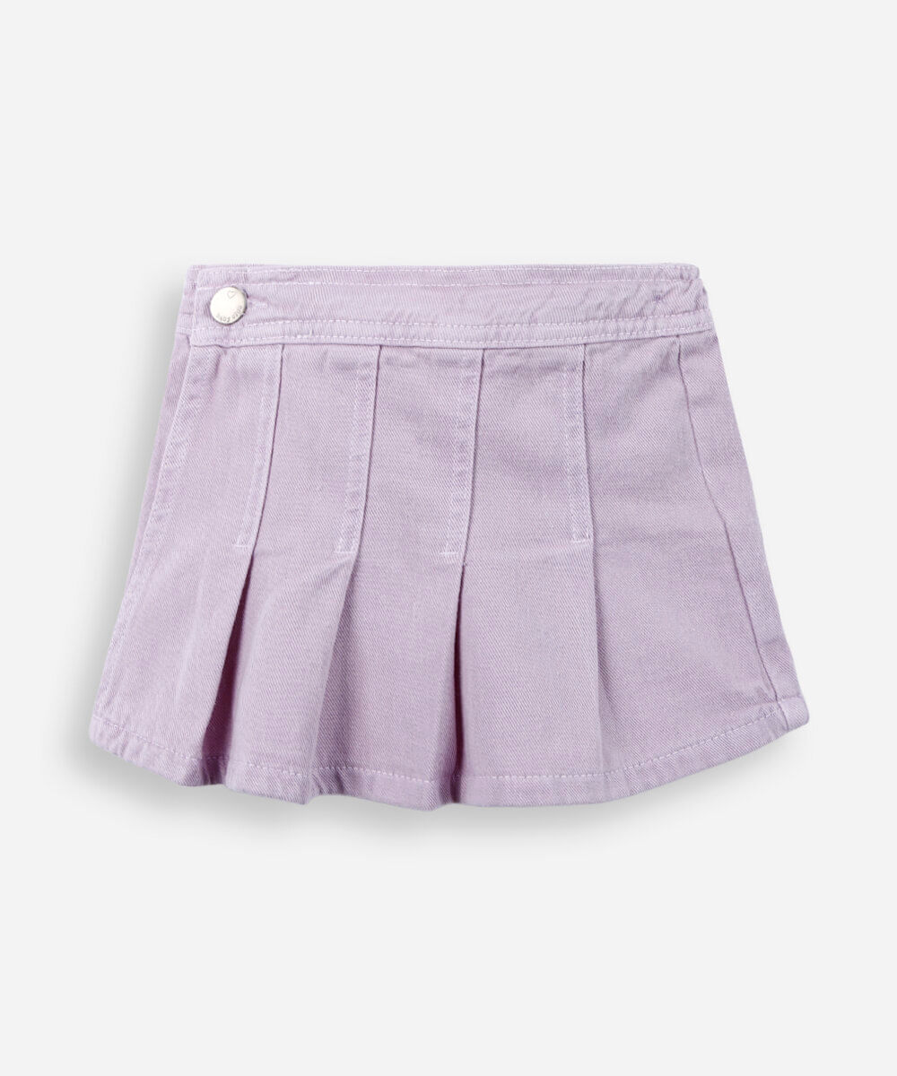 short saia de algodão com pregas lilás