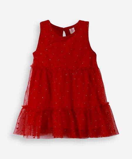 vestido infantil de tule com corações vermelho 12-18 vestido infantil de tule com corações vermelho 12-18