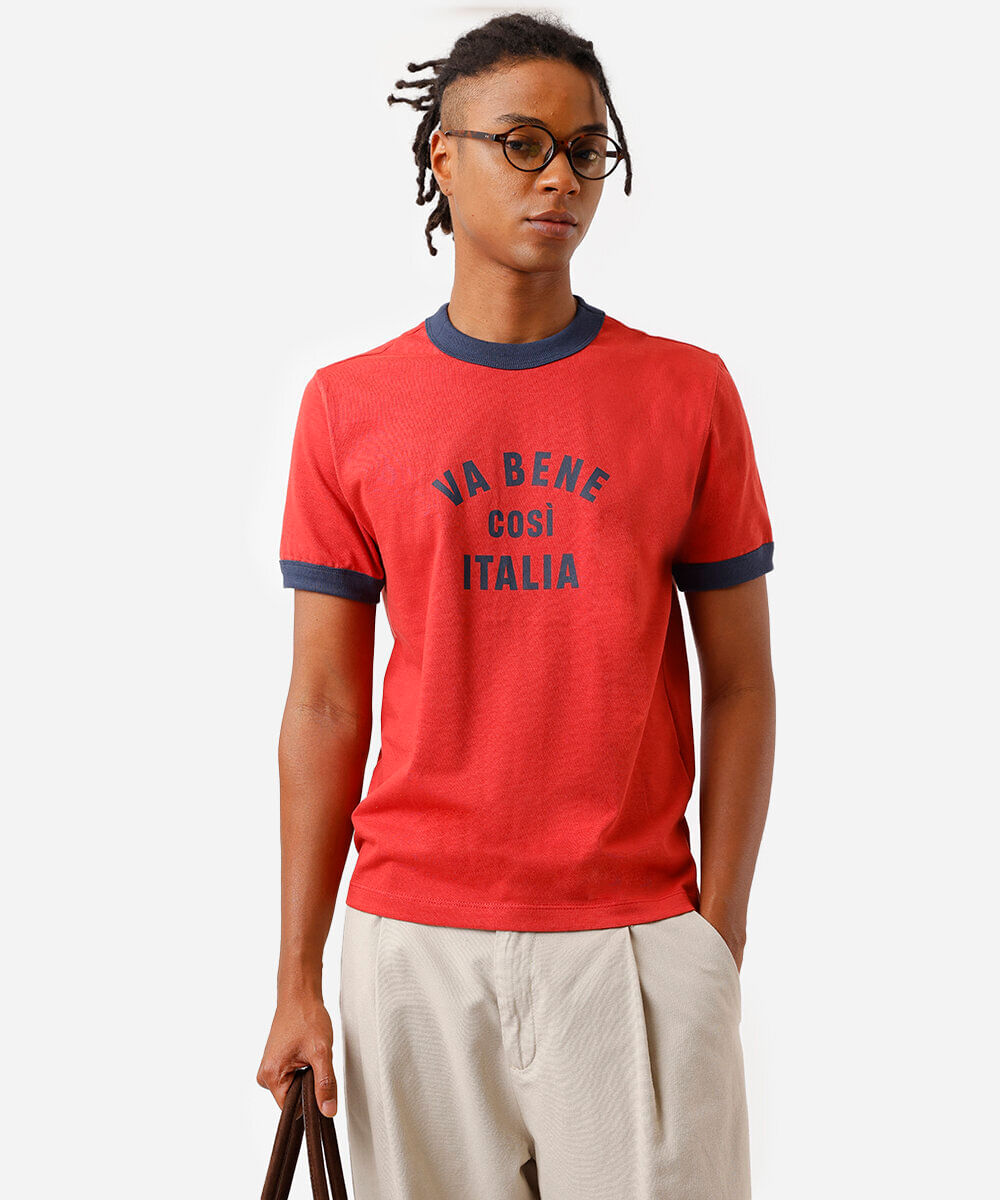 camiseta masculina de algodão estampada vermelha