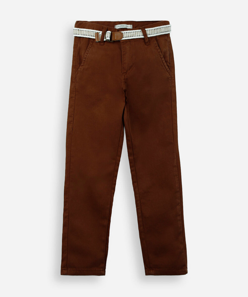 calça de sarja infantil com cinto marrom