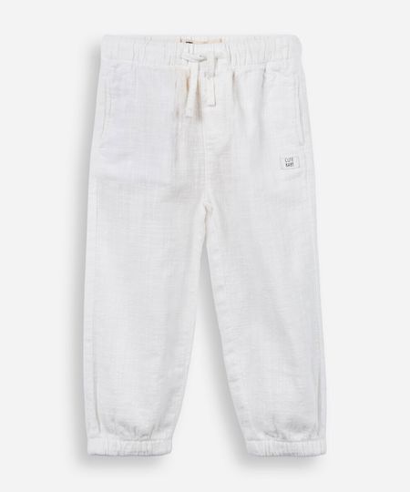 calça infantil de algodão com bolsos off white 9-12