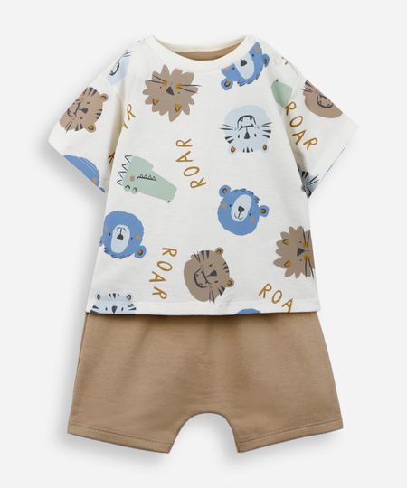 conjunto infantil de algodão estampado off white 3-6 conjunto infantil de algodão estampado off white 3-6