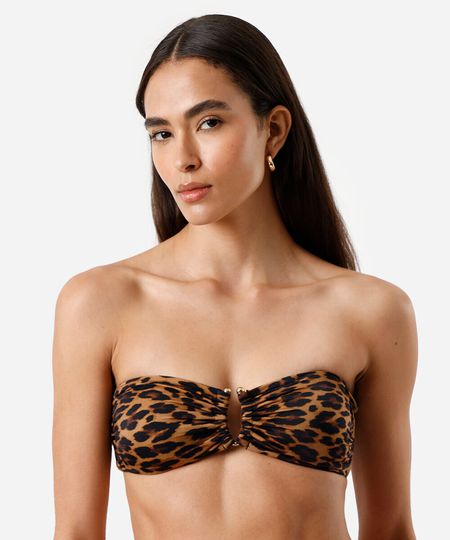 biquíni top feminino sem alça franzido animal print colorido GG biquíni top feminino sem alça franzido animal print colorido GG