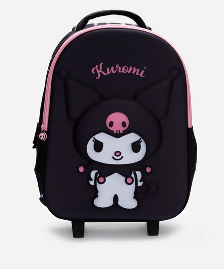 mochila infantil de rodinha kuromi hello kitty preta UNICO