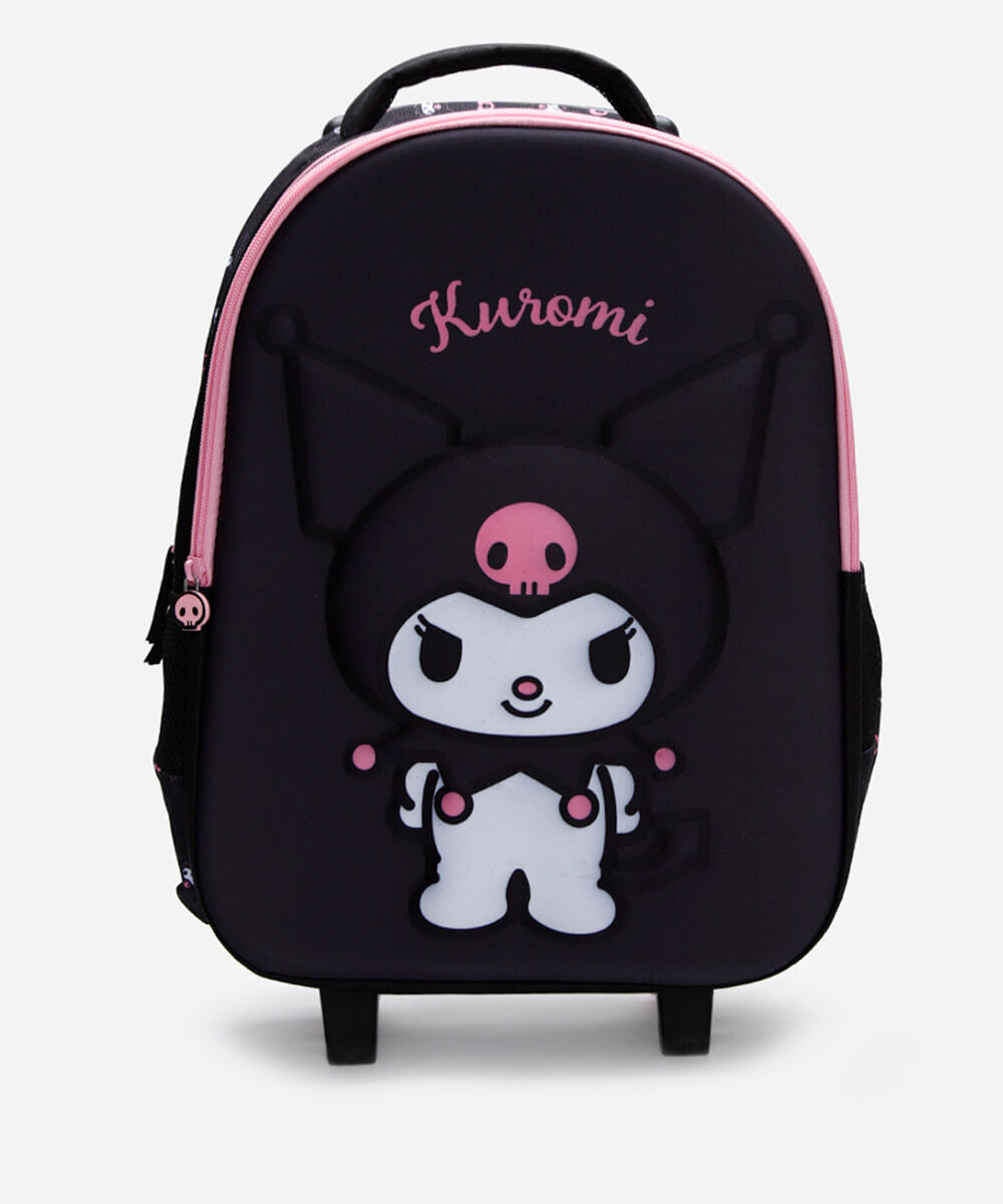 mochila infantil de rodinha kuromi hello kitty preta