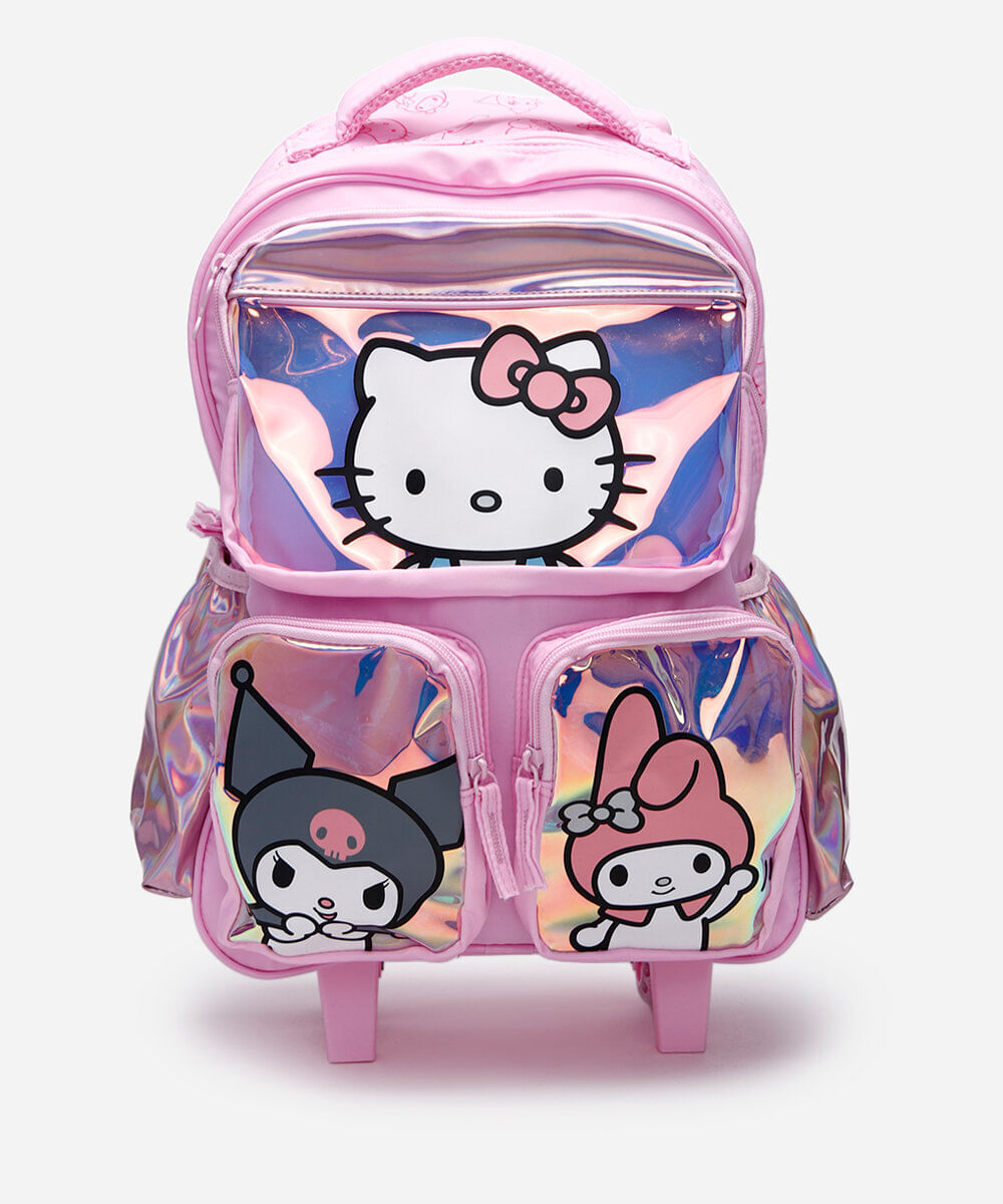 mochila infantil de rodinha hello kitty rosa